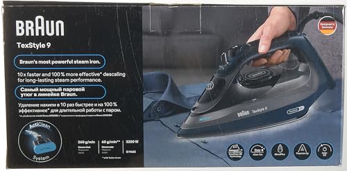 Braun TexStyle 9 SI9682 DB Ferro a vapore con tecnologia FreeGlide 3D, vapore verticale, funzione anti-goccia, funzione autopulente, apertura 330 ml, 260 g/min, 3200 W, blu scuroF