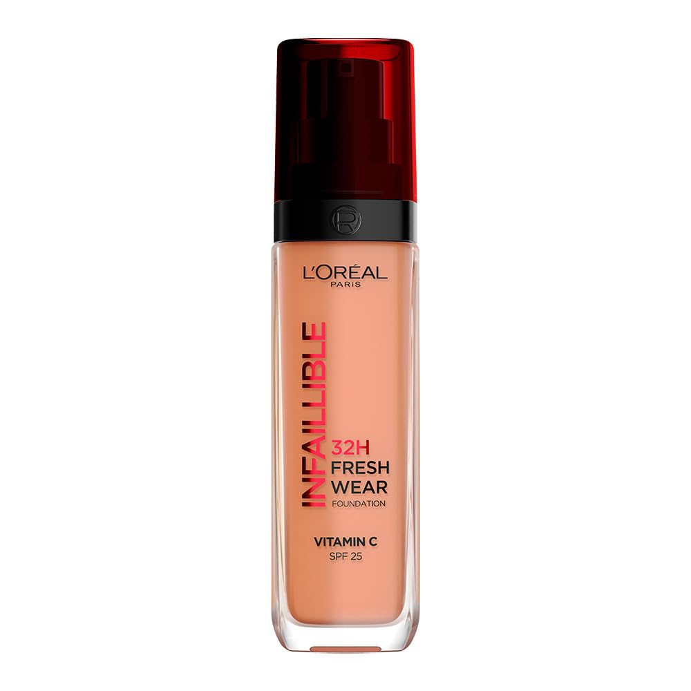 L’Oréal Paris, base de maquillaje de alta cobertura luminosa y larga duración, Infallible 32h Freshwear, tono 300 Amber, 30ml