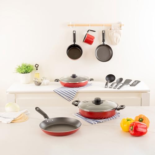 Batería de Cocina Ekco Rojo Classic con Antiadherente 12 Piezas de Aluminio