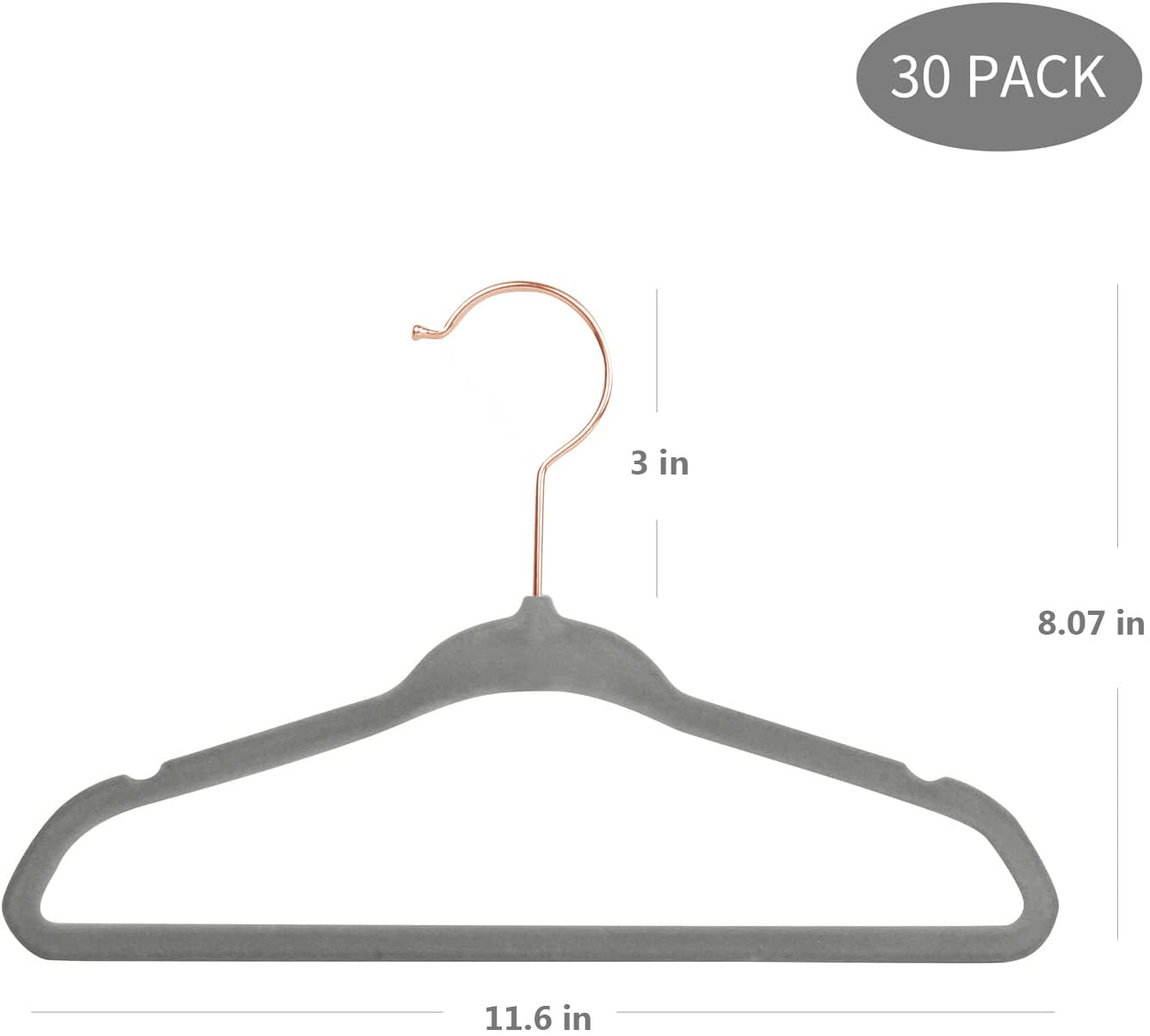VADUMA Paquete de 30 Percha de Terciopelo con Ranura en U Antideslizante para bebé, Gancho 360 Giratorio Perchas Ultra Delgada, Perchas de Ropa para Organizador de clóset para niños y niñas (Gris)