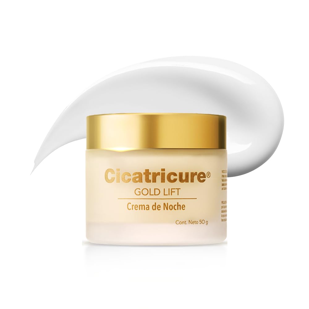 CICATRICURE - GOLD LIFT Crema de Noche. Reduce arrugas gravitacionales, mejora la elasticidad y producción de colágeno, con calcio, silicio y péptidos con oro, tarro con 50g
