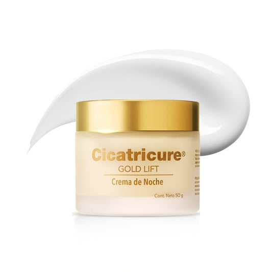 CICATRICURE - GOLD LIFT Crema de Noche. Reduce arrugas gravitacionales, mejora la elasticidad y producción de colágeno, con calcio, silicio y péptidos con oro, tarro con 50g