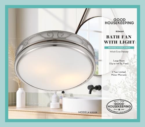 HUNTER 83008 Sona Ventilador de escape decorativo para baño con luz y luz nocturna, níquel cepillado
