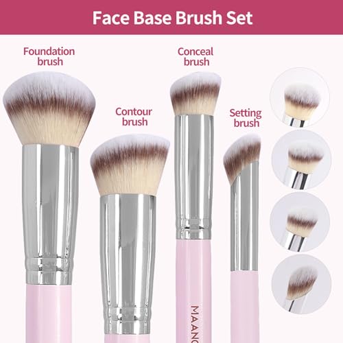 MAANGE Set de Brochas de Maquillaje 4 Piezas Brochas de Maquillaje Profesional Brocha para Base de Maquillaje con Caja de Regalo(Rosado)
