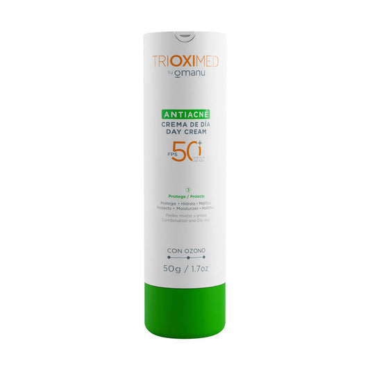 TRIOXIMED Crema Facial Antiacné 50 FPS 50 G | Protégete del sol y controla el acné | Ideal para piel grasa, tendencia al acné o piel mixta | Hidrata y matifica tu piel