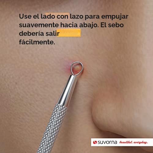 Herramienta para eliminar milia Suvorna Skinpal, removedor de granos, extractor para granos, puntos negros, puntos blancos, comedones, acné, espinillas, imperfecciones, quistes y manchas.