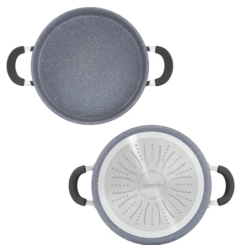 Lagostina Tempra Mineral Cacerola con tapa, acero y aluminio con revestimiento mineral+ Ø 26 cm, asas de silicona, efecto piedra, apta para todas las fuentes de calor