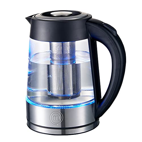 Hukën x Masterchef | Tetera eléctrica Fuse+ | Hervidor eléctrico | Tetera de vidrio | Infusor Removible | Tetera de acero inoxidable Base Giratoria | 1.7 litros