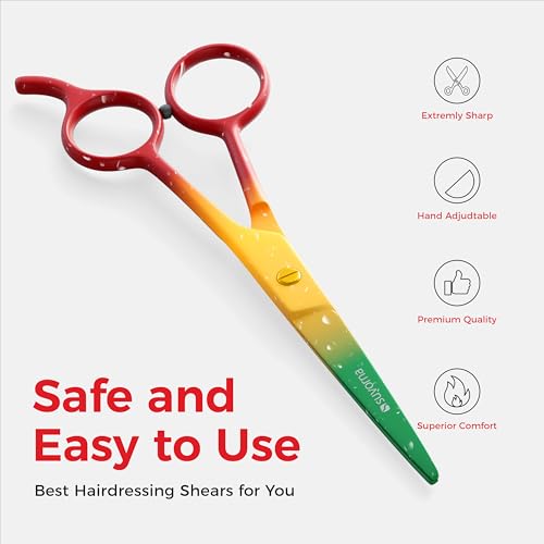 Tijeras de corte de pelo de 6,5 pulgadas para profesionales, barberos y peluqueros - Tijeras de pelo para cortar y recortar - Tijeras de pelo para hombres y mujeres (rojo, amarillo y verde)