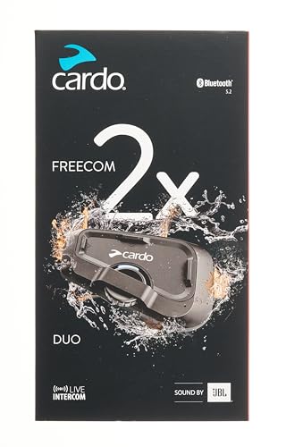 Cardo Systems FREECOM - 2 Cascos de Motocicleta con Sistema de comunicación Bluetooth de 2 vías, conectividad Bluetooth Universal, Impermeable, Altavoces de 40 mm, Paquete Doble