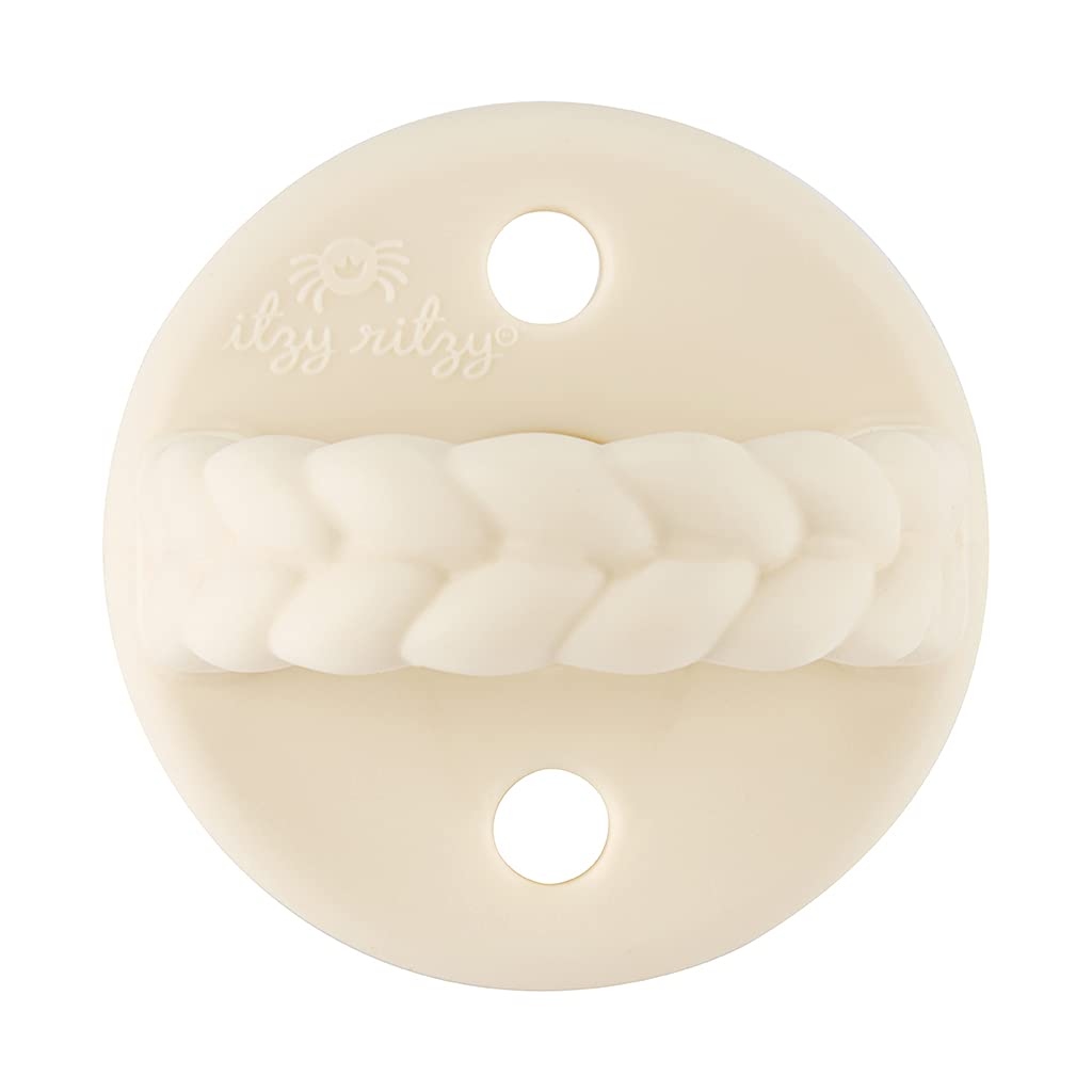 Itzy Ritzy Sweetie Chupetes ortodónticos de silicona con mango plegable y dos orificios de aire para mayor seguridad, juego de 2 pulgadas crema de mantequilla y tostadas, para edades de 0 a 6 meses