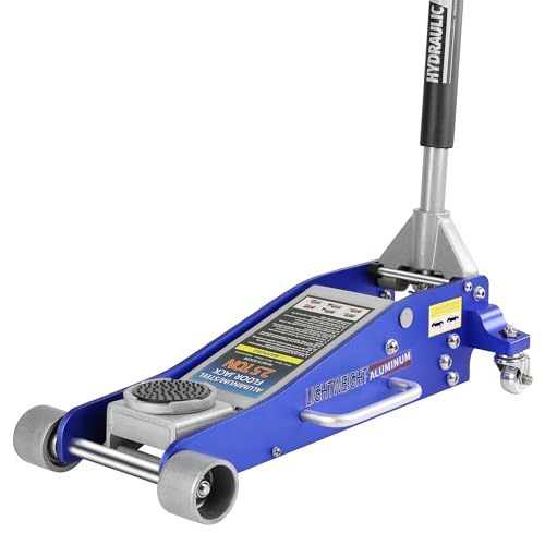 BouPower Gato hidráulico para Piso, hidráulico de Perfil bajo de Aluminio y Acero con Bomba de elevación rápida de Doble pistón, Capacidad de 2.5 toneladas (5 Libras), Color Azul