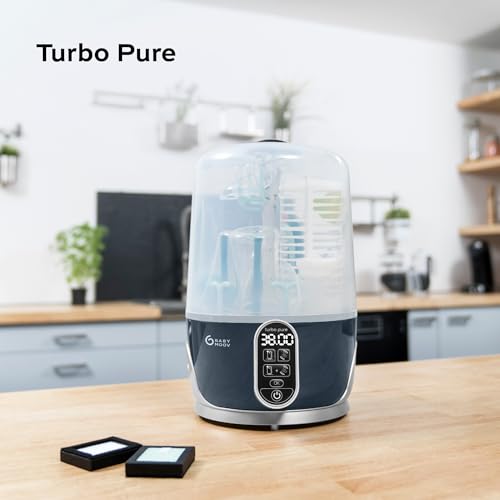 Babymoov Turbo Pure Esterilizadores de Mamilas - Esterilización purificada, secado rápido, almacenamiento de biberones, elimina 99.9% de bacterias, fácil uso para recién nacidos y bebés