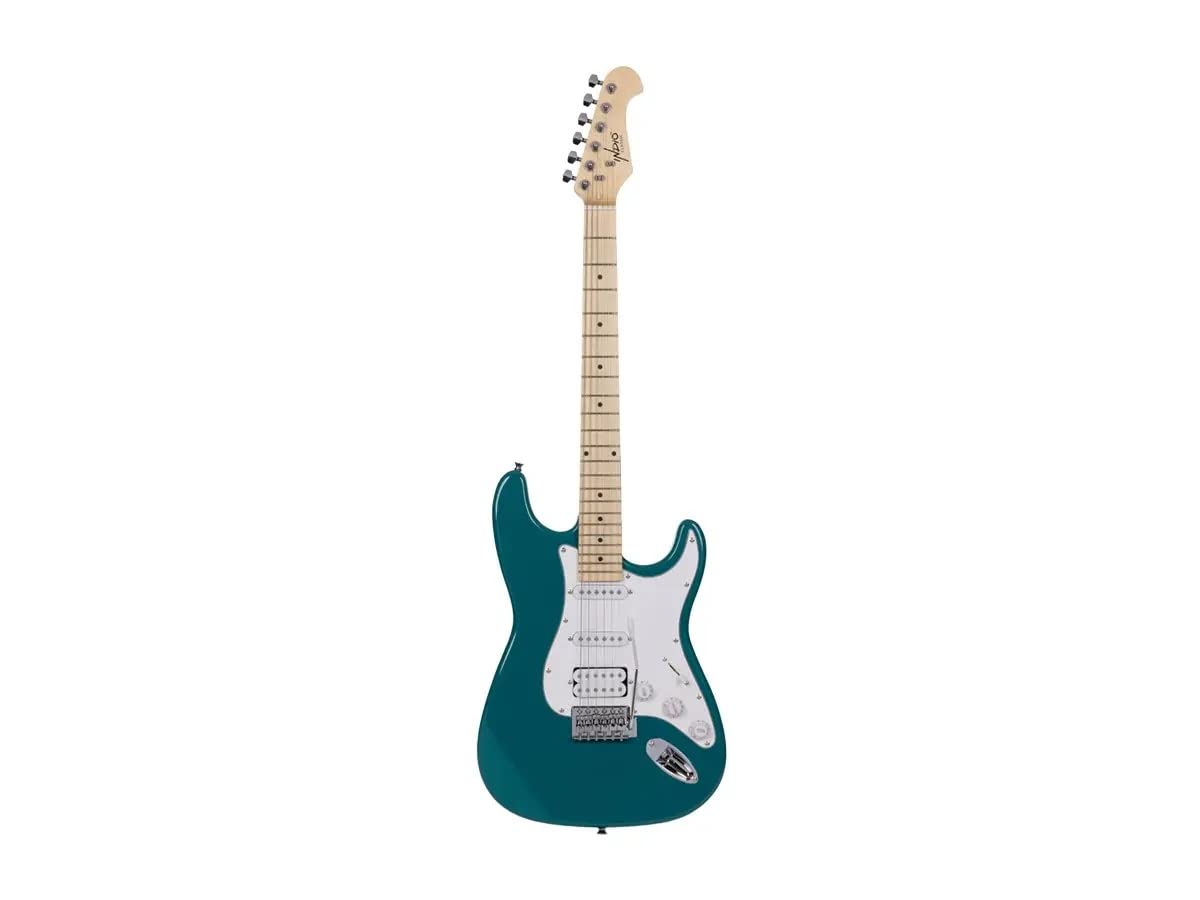 Monoprice Cali Classic HSS Electric Guitar with Gig Bag - Metallic Teal Body, White Pickguard, Maple Fingerboard - Indio Series