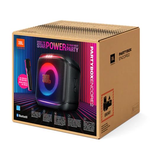 JBL PartyBox Encore 2da Gen con Micrófono, Bocina Portátil Bluetooth con 2 Micrófonos Inalámbricos, Luces LED, Karaoke, Apto para Uso En Exteriores Bluetooth
