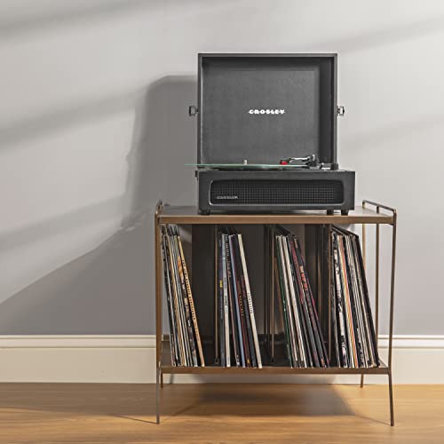 Crosley CR8017B-BK Voyager - Tocadiscos de Vinilo portátil clásico con Entrada y Salida Bluetooth y Altavoces Integrados, Color Negro