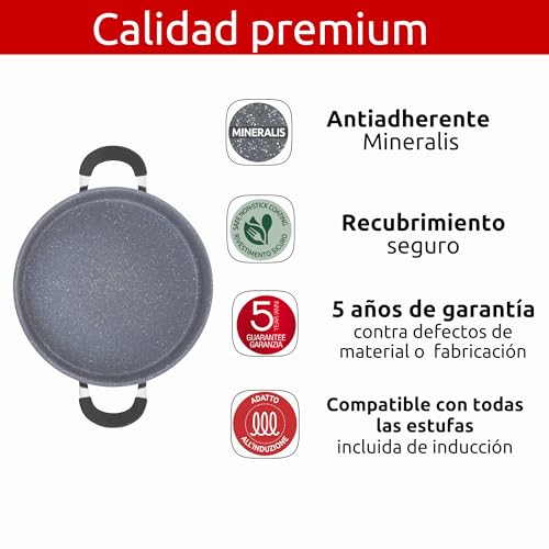 Lagostina Tempra Mineral Cacerola con tapa, acero y aluminio con revestimiento mineral+ Ø 26 cm, asas de silicona, efecto piedra, apta para todas las fuentes de calor