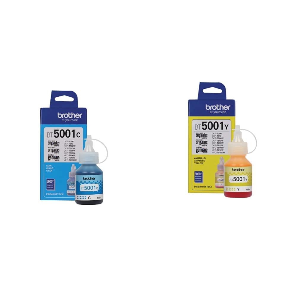 BROTHER BT5001C Cartucho Laser, 5000 Paginas + BT5001Y Botella de Tinta Amarilla, 5,000 Paginas