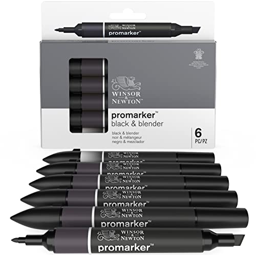 Winsor & Newton ProMarker Set, 6 unidades, negros + licuadora