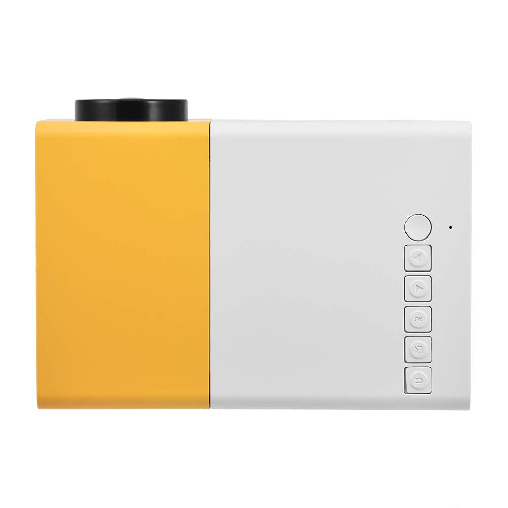 Junluck Mini Proyector Full HD 1080P Vídeo Proyector de Cine en Casa Portátil para Interiores/Exteriores/Fiesta/Camping Compatible con Laptop/PC/Smartphone/HDMI/VGA/USB/AV(Blanco + Amarillo)