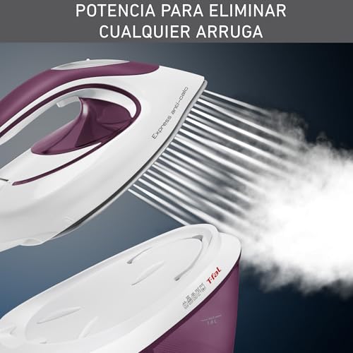 Central de Vapor T-Fal Express Blanca/Morada, Suela Durilium AirGlide, Plancha tu ropa facil y rapido, Depósito de 1.8 L, SV8031X0