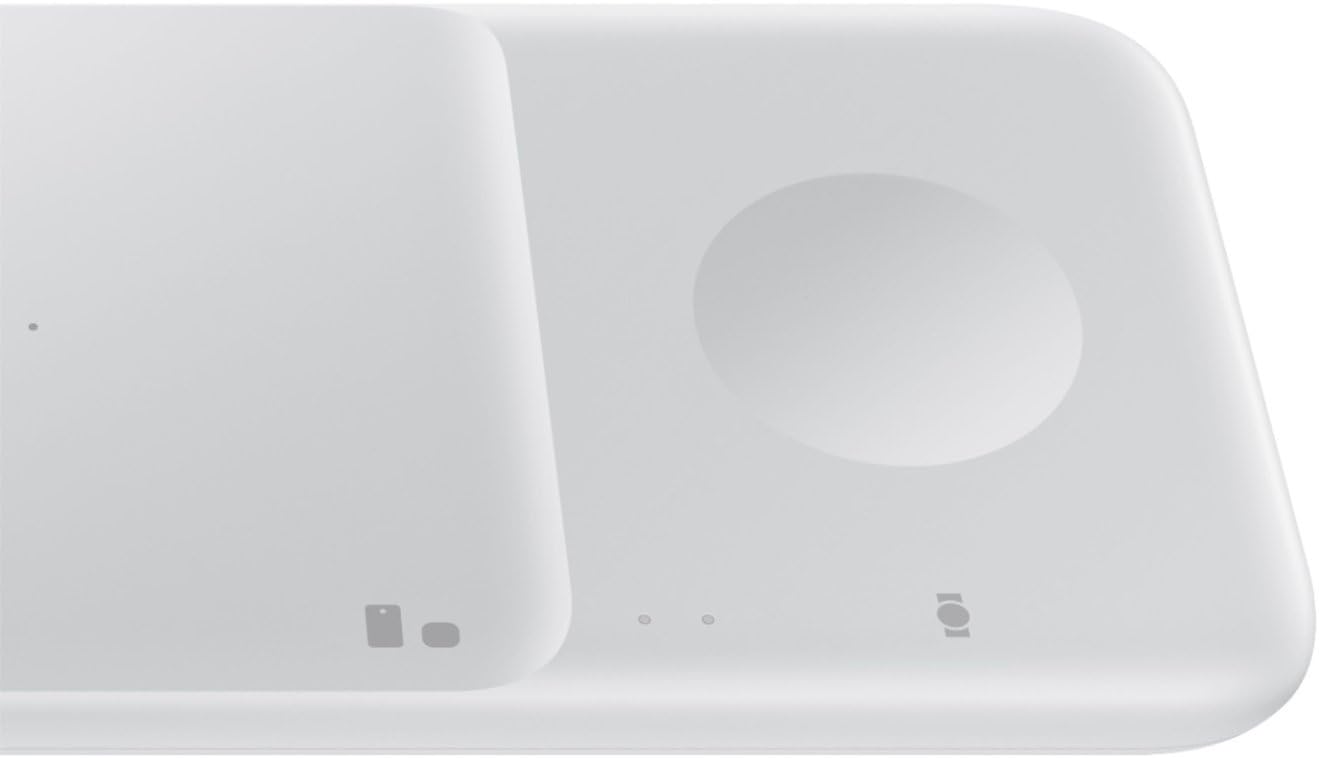 SAMSUNG Cargador inalámbrico Fast Charge Pad Duo (2021), universalmente Compatible con teléfonos habilitados para Qi y Relojes seleccionados (versión de EE.UU.), Color Blanco