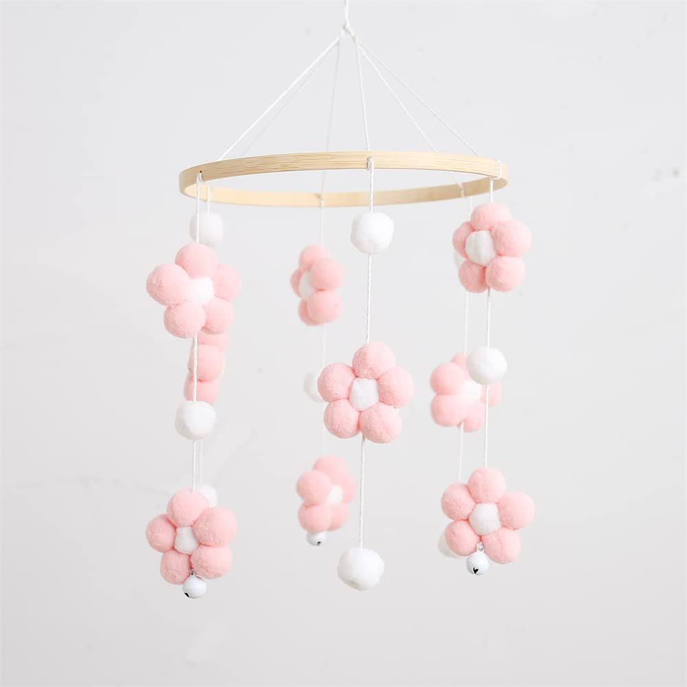 Móvil de bebé para cuna – Móvil de bebé bohemio moderno – Móvil de guardería para niña o niño – Flor colorida – Móvil de cuna para niños y niñas (rosa)