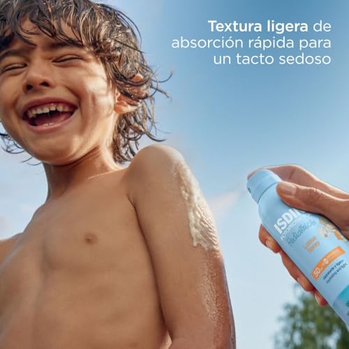 ISDIN fotoprotector lotion spray pediatrics spf 50, protector solar corporal para ninos, textura muy hidratante de absorcion inmediata para la piel del nino, 250ml