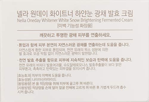 Nella Oneday Whitener, White Snow Whitening and Brightening Ferment Cream, Radiant Tone-Up, Korean Beauty, 1.76 Ounce