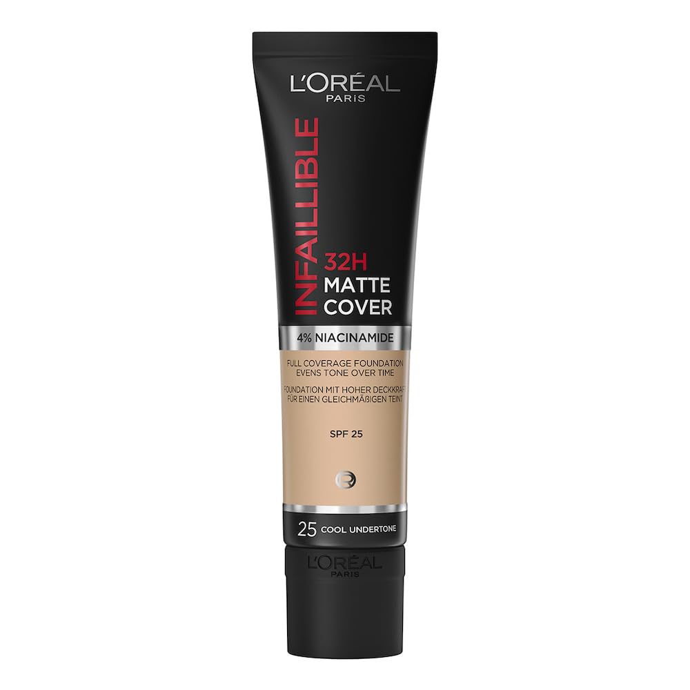 L'Oréal Paris, base de maquillaje de alta cobertura matte y larga duración, Infallible 32h Matte Cover, Tono 25