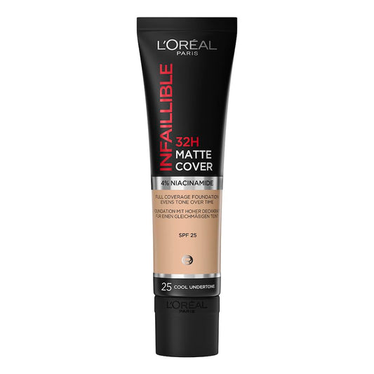 L'Oréal Paris, base de maquillaje de alta cobertura matte y larga duración, Infallible 32h Matte Cover, Tono 25