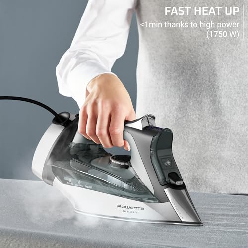 Rowenta Plancha de Vapor Excellence con cable retráctil para practicidad y libertad de movimiento, con panel digital, poderoso vapor de hasta 180 g/min, modelo Eucalyptus DW5432U1