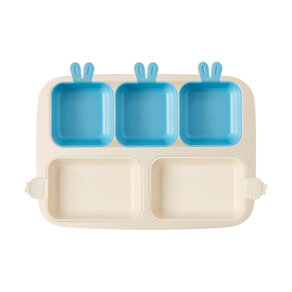 NESTIQUE Rabbit One Plate para bebés y niños pequeños, vajilla para niños sin BPA, diseño dividido, resistente al calor, apto para microondas y lavaplatos (azul cielo)