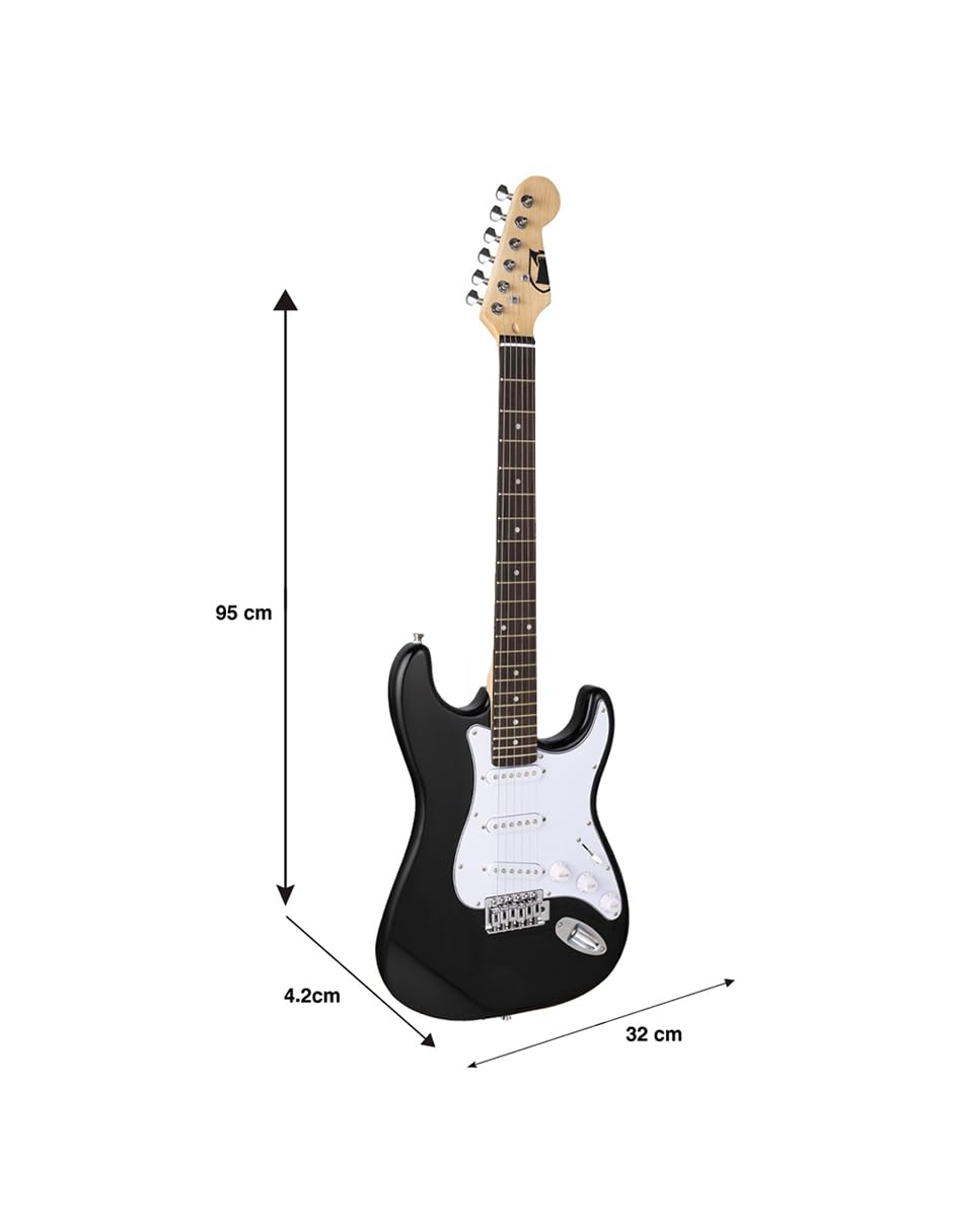 Guitarra Eléctrica Negra De 6 Cuerdas de 39" de madera, 3 pastillas, 22 trastes, 3 plumillas 1 palanca y Correa/Funda KGE-3901