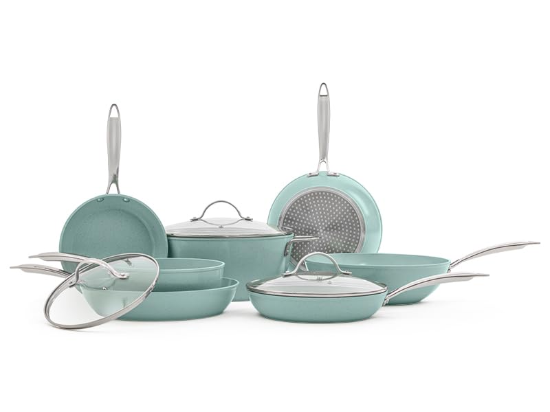 JADECOOK Jade Chef by Jade Cook® | Kit de lujo con10 piezas sartenes y ollas de cocina con 6 capas de recubrimiento antiadherente 100% libre de tóxicos