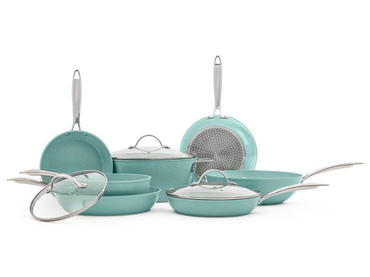 JADECOOK Jade Chef by Jade Cook® | Kit de lujo con10 piezas sartenes y ollas de cocina con 6 capas de recubrimiento antiadherente 100% libre de tóxicos