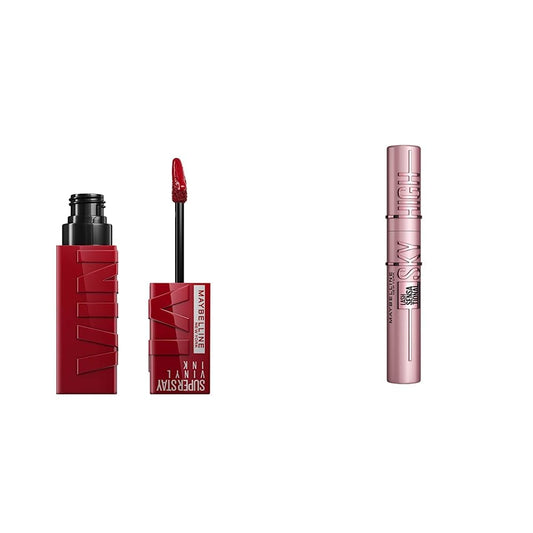 Labial líquido brillante Maybelline Super Stay Vinyl Ink Lippy + Mascara lash sensational sky high lavable Negro