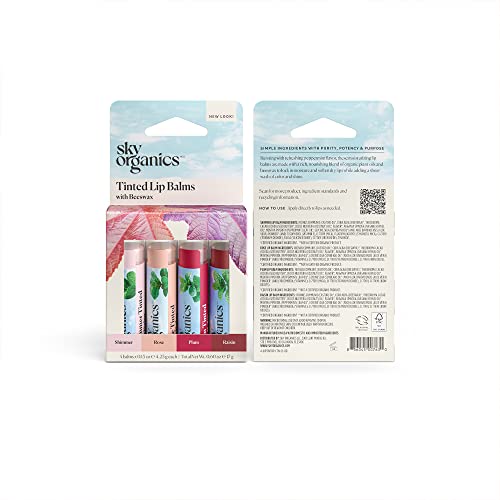 Bálsamo Labial Orgánico Sky Organics con Cera de Abejas y Aceite de Coco en 4 Colores