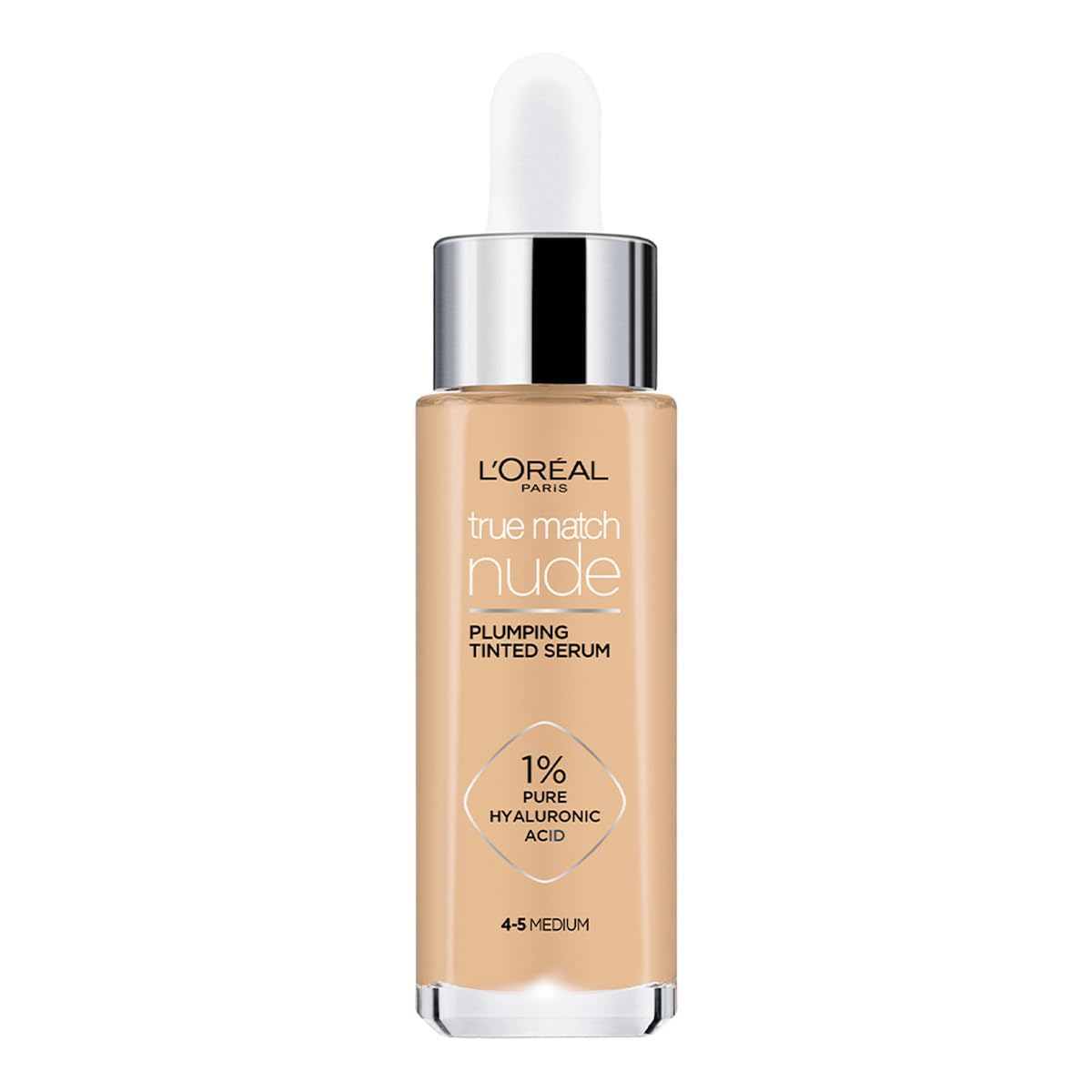 L'Oréal Paris sérum rellenador con color y ácido hialurónico True Match, Tono 4-5 Medium, 30ml