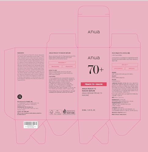 ANUA [Anua] Peach Suero De Niacinamide 70% 30ml l Tratamiento De Hiperpigmentación De Suero Facial Hidratante Iluminador Que Reduce La Melanina Belleza Limpia Diaria Cosmetico Coreano