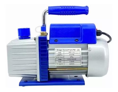 FIXITFAST Bomba vacío rotativa paletas una etapa 4CFM 5 Pa 1/3HP para aire acondicionado refrigerante HVAC herramienta aire, puerto entrada abocardado Capacidad aceite 225ml Azul