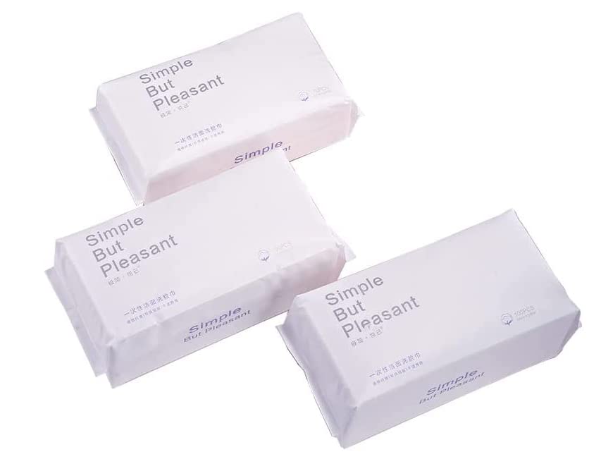 Toalla facial de limpieza desechable hecha de algodón solamente, sin pelusa, sin perfume, almohadillas suaves para maquillaje facial, toalla suave de algodón (300 Count (Pack of 3))