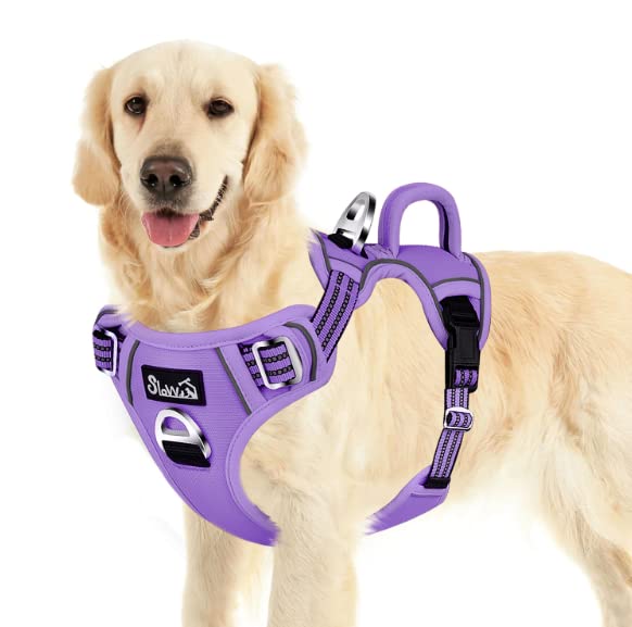 Arnés de Perros SlowTon Púrpura Reflectante Transpirable Ajustable Anti Tirones para Entrenamiento (XL)