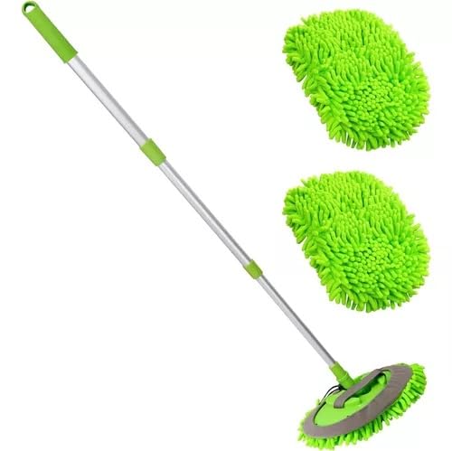 Lavar Carros con Mango Largo Cepillos De Microfibra para Lavar Autos Carro Esponja Set Cepillo para Polvo De Lavado De Coche con Mango Largo 3 Secciones Telescópico Poste Extensible 60-118cm