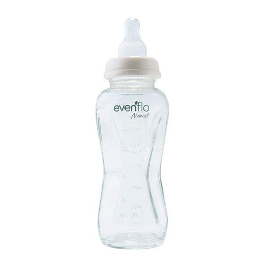 Advanced by Evenflo, Biberón Vidrio Anticólicos Cuello Estándar, Transparente, Flujo Medio, 7oz/210ml, 1 pieza, MEX.