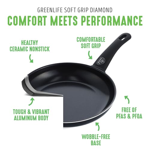 Greenlife Batería de cocina, de cerámica, antiadherente, agarre suave, Negro diamond, 16 piezas, 1