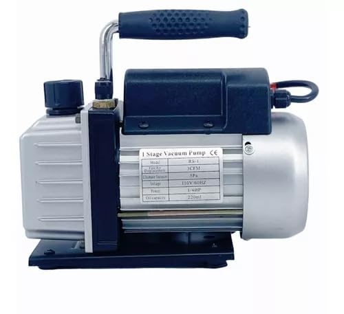 FIXITFAST Bomba de vacío rotativa de paletas de una etapa 3CFM 5 Pa 1/3HP para aire acondicionado refrigerante HVAC herramienta de aire, puerto de entrada abocardado Capacidad de aceite 225ml Negro