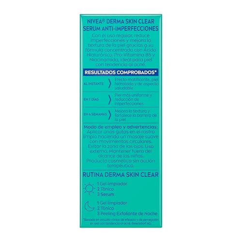 NIVEA Derma Skin Clear Serum Anti-Imperfecciones 30ml Ácido Hialurónico, Pro-Vitamina B5 y Niacinamida