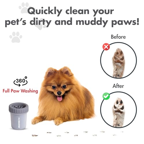 Dexas Medium MudBuster - Lavadora portátil para patas de perro, gris claro, suministros para mascotas y accesorios para perros de alta calidad, limpieza, autolimpiante, silicona, 6 x 6 x 6 pulgadas,