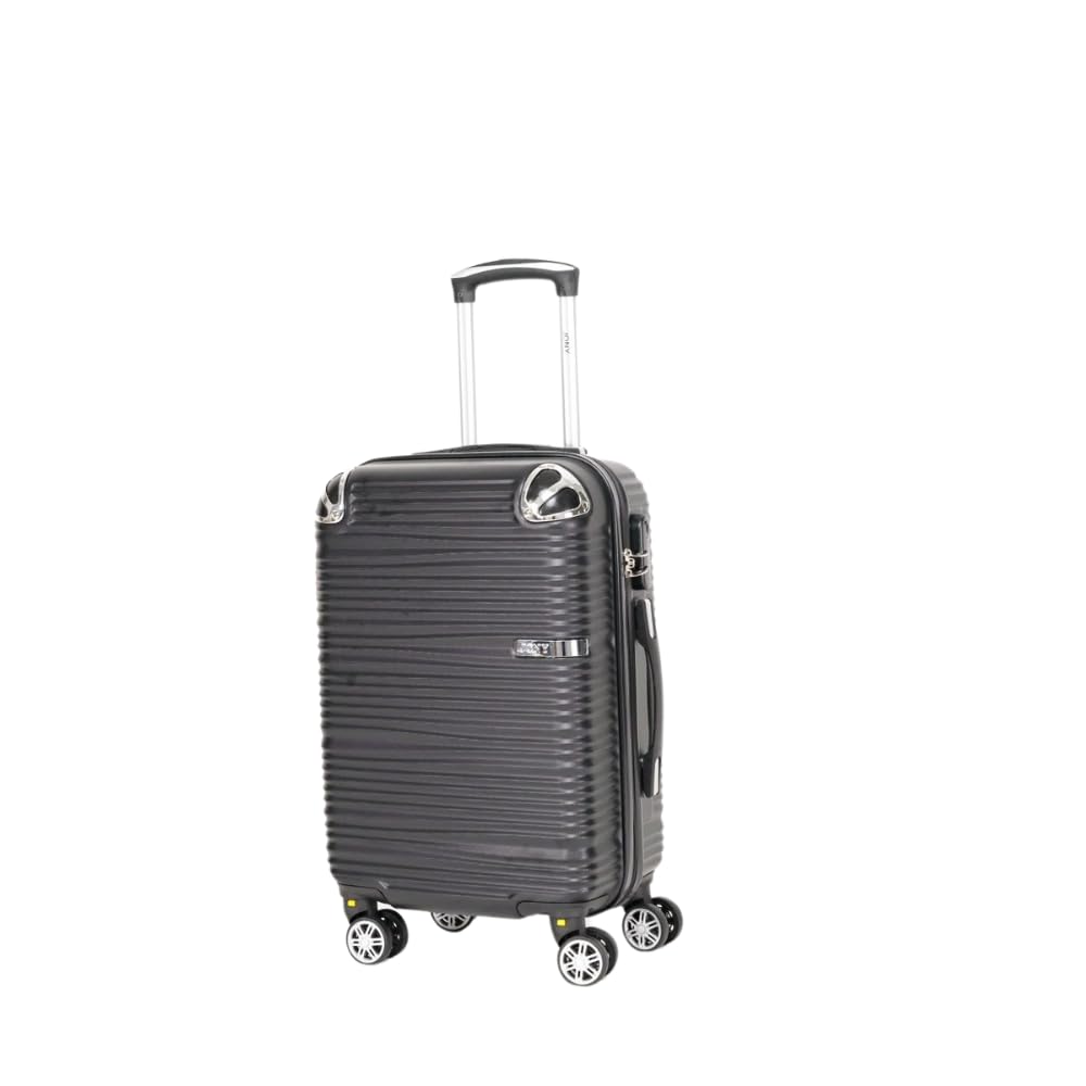 Maleta de Mano JONY Carry On Rigida Resistente Ruedas Giratorias 360 Mango Expandible ABS Candado de Seguridad (Negro Rayado)